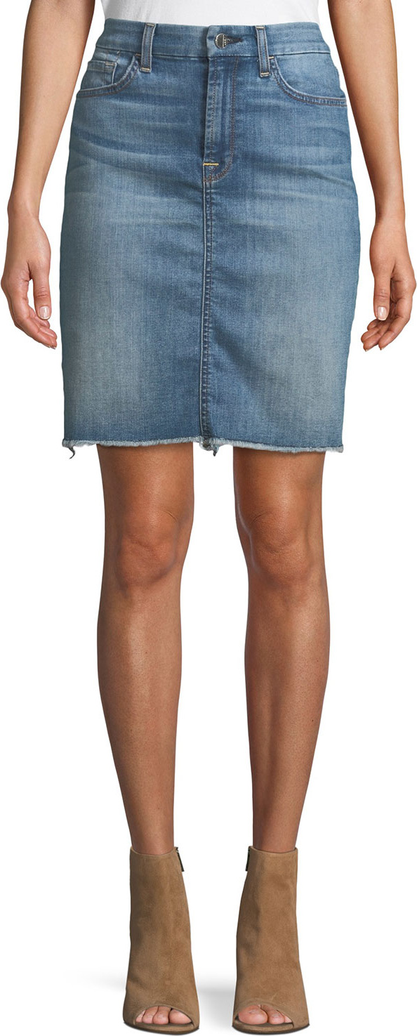 Jen7 Denim Pencil Skirt w/ Frayed Hem