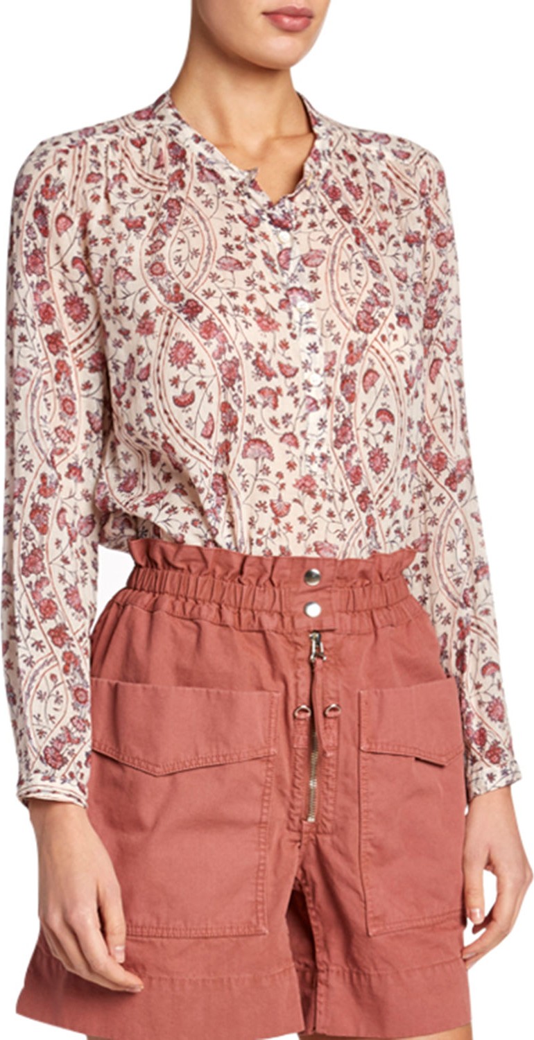 Isabel Marant Etoile Mexika Floral Band-Collar Button-Down Top