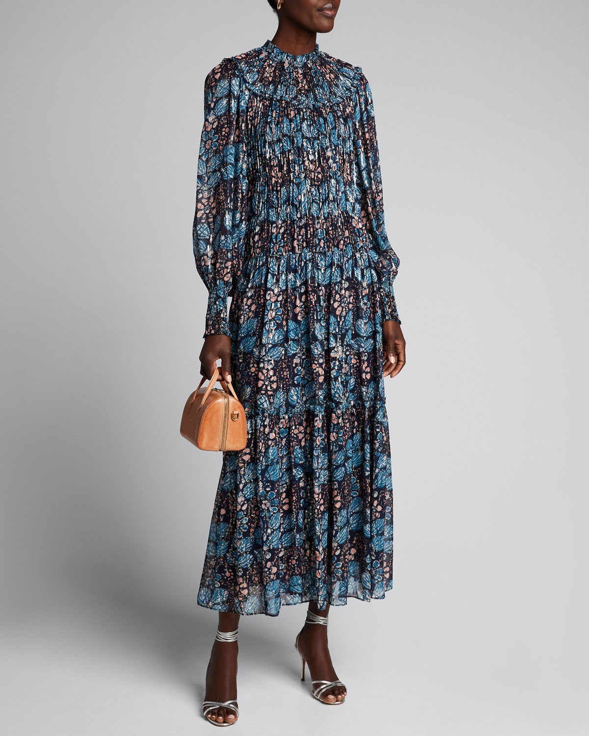 Ulla Johnson Estella Shirred Long-Sleeve Printed Maxi Dress