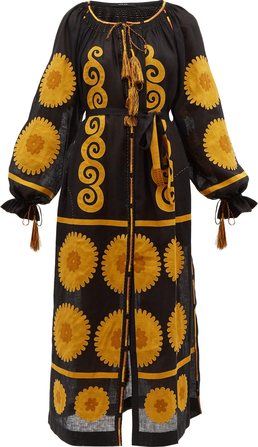 Vita Kin Siam floral-appliqué linen midi dress