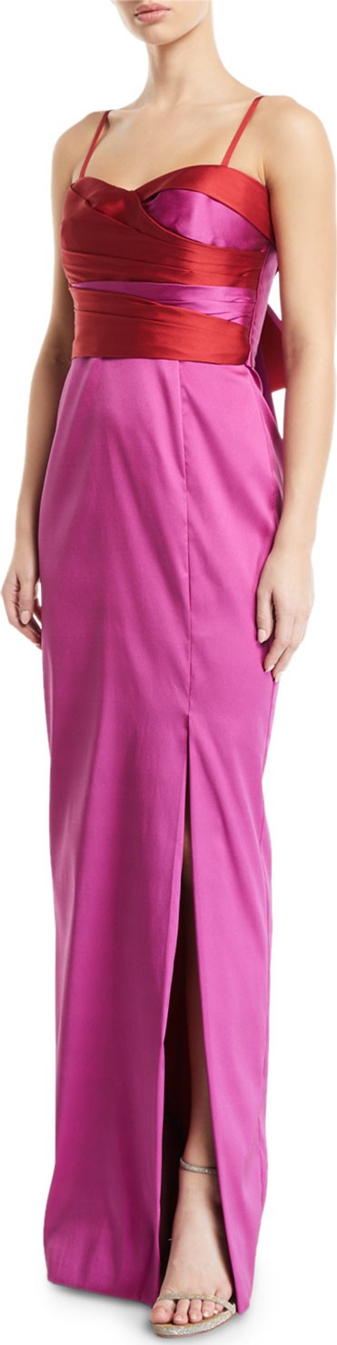 Marchesa Notte 2-Tone Stretch Mikado Back-Bow Gown