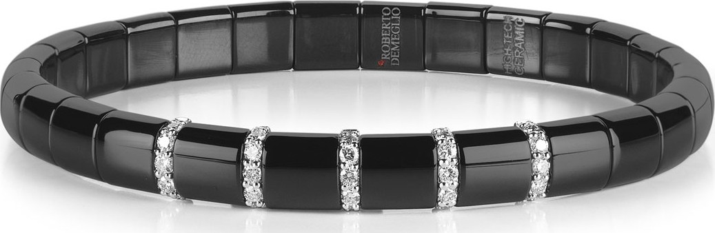 Roberto Demeglio Pura Matte Black Ceramic & 18K White Gold Five-Row Bracelet with Diamonds, 0.36 tdcw