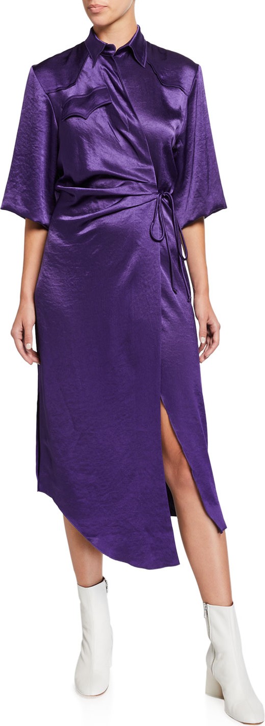 Nanushka Lais Drape-Front Satin Shirt Dress