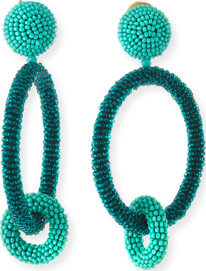 Oscar De La Renta Two-Tone Beaded Hoop Clip-On Earrings