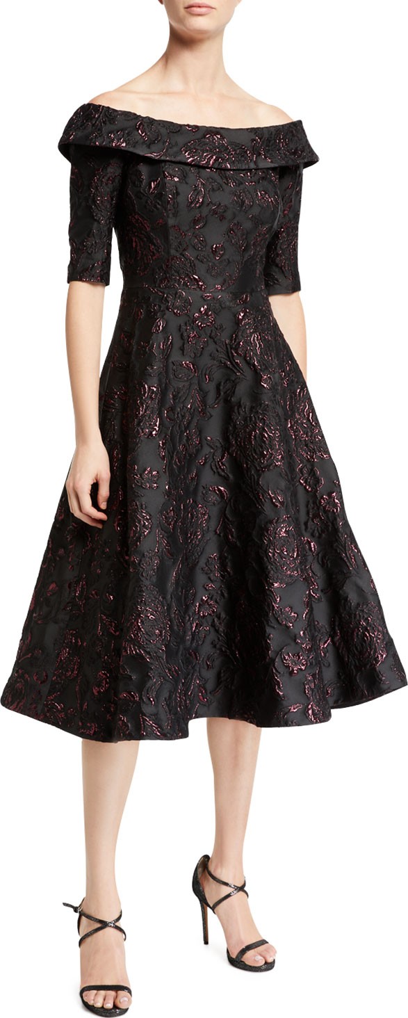 Rickie Freeman for Teri Jon Jacquard Tea-Length Dress