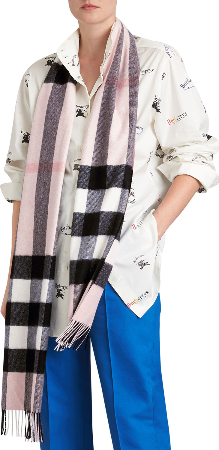 Burberry London England Half Mega Check Cashmere Scarf, Stone