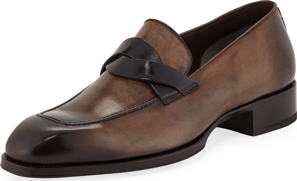 TOM FORD Men's Two-Tone Leather Twist-Top Loafers