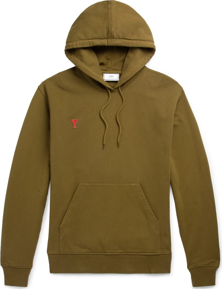 AMI Logo-Appliquéd Cotton-Jersey Hoodie