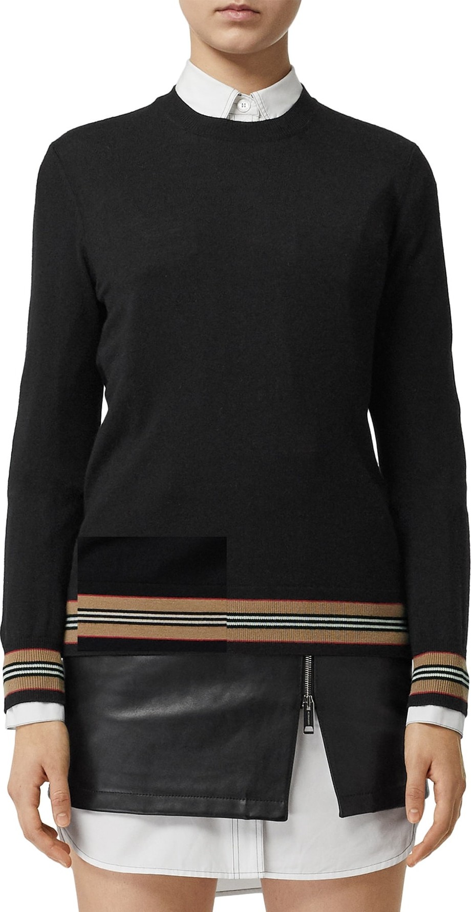 Burberry London England Stripe Trim Merino Wool Sweater
