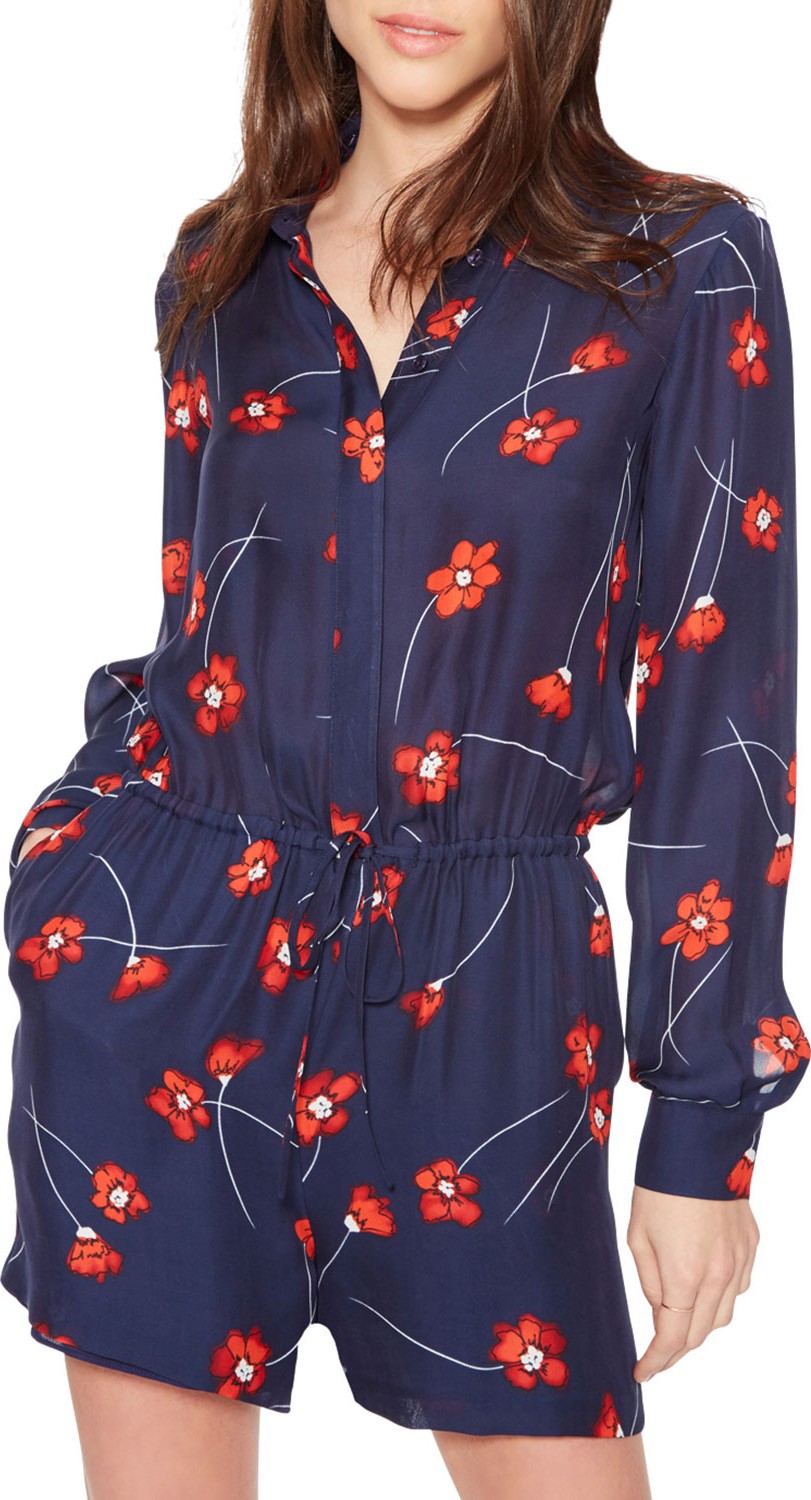 Parker Kathleen Poppy-Print Button-Up Romper