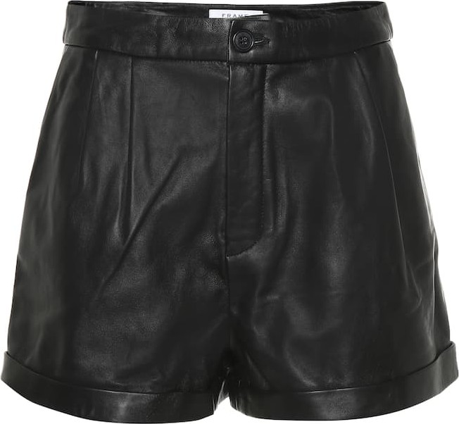 FRAME DENIM High-rise pleated leather shorts