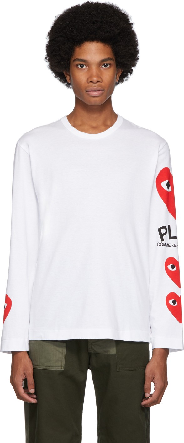 Comme Des Garcons PLAY White Multi Heart Long Sleeve T-Shirt
