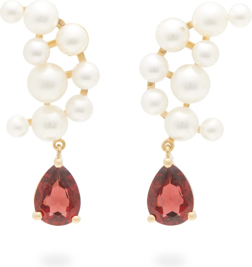 Anissa Kermiche Blood Sisters garnet, pearl & gold earrings