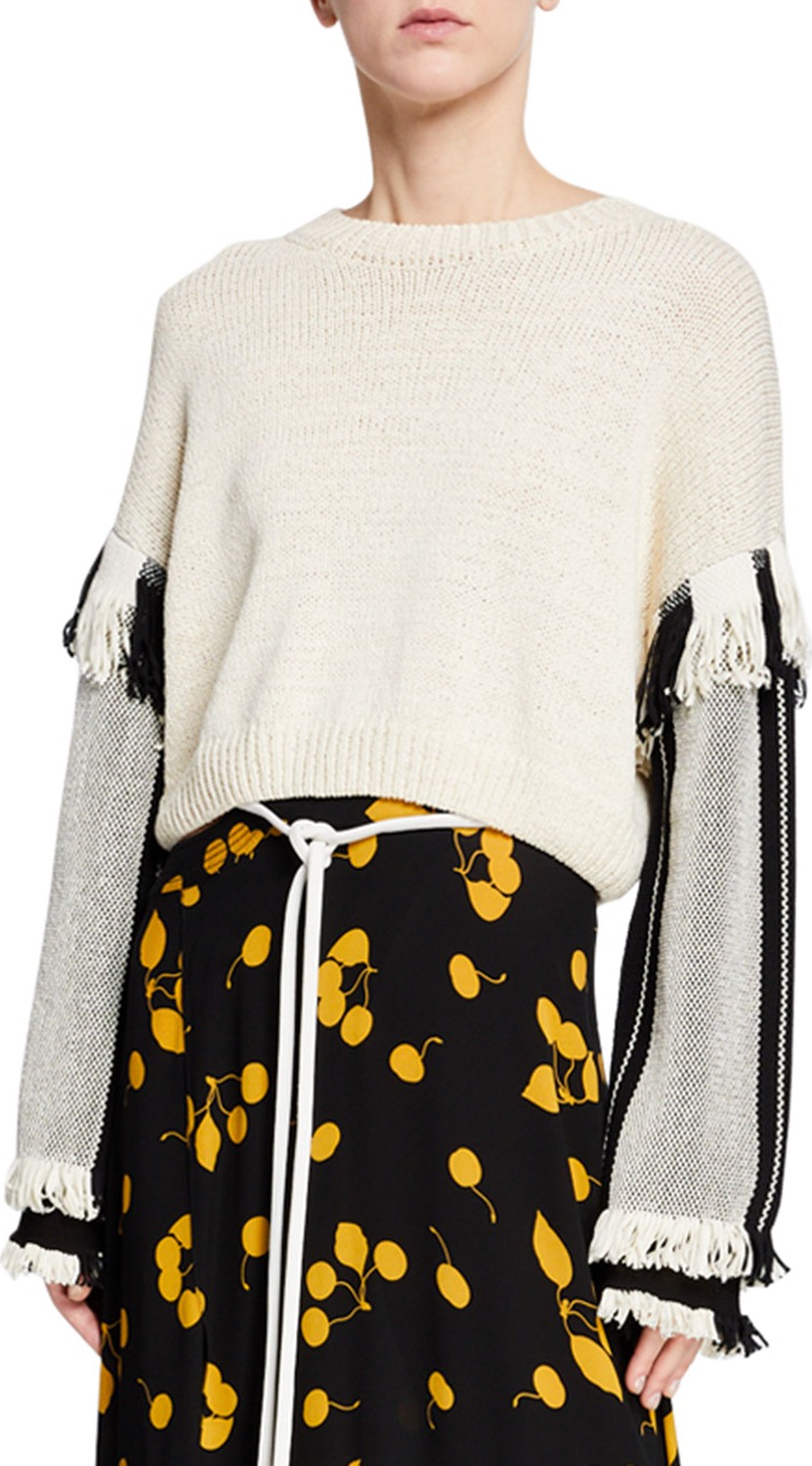 3.1 Phillip Lim Long-Sleeve Cropped Fringe Pullover