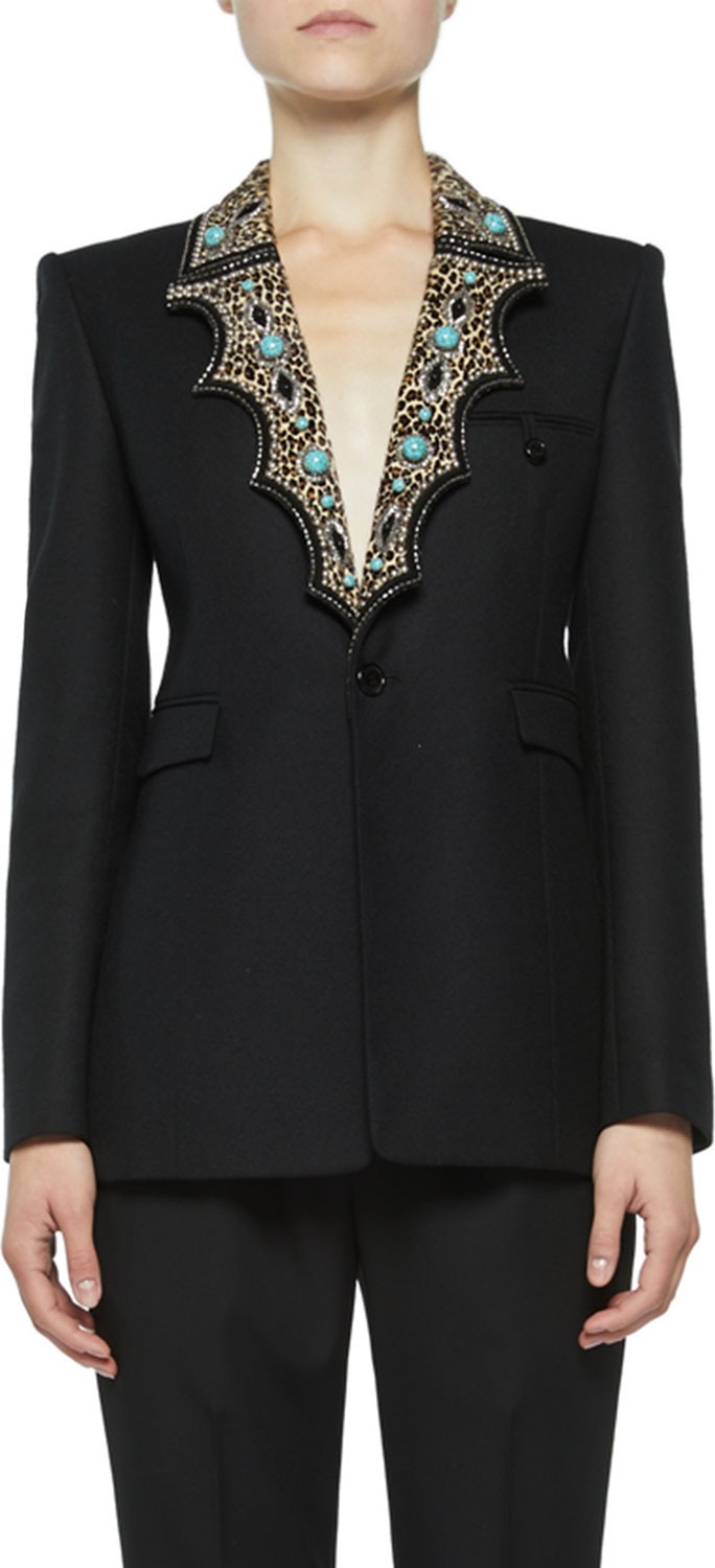 Saint Laurent Blazer with Leopard-Print Western Lapels