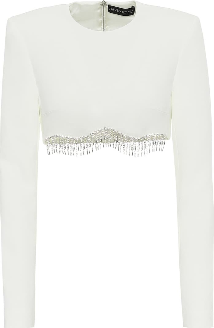 David Koma Embellished stretch-crêpe top