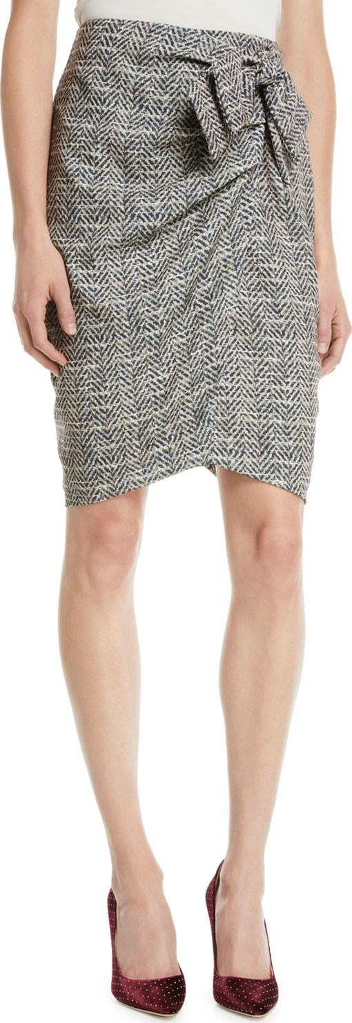 Badgley Mischka Herringbone Wrap Skirt  w/ Bow