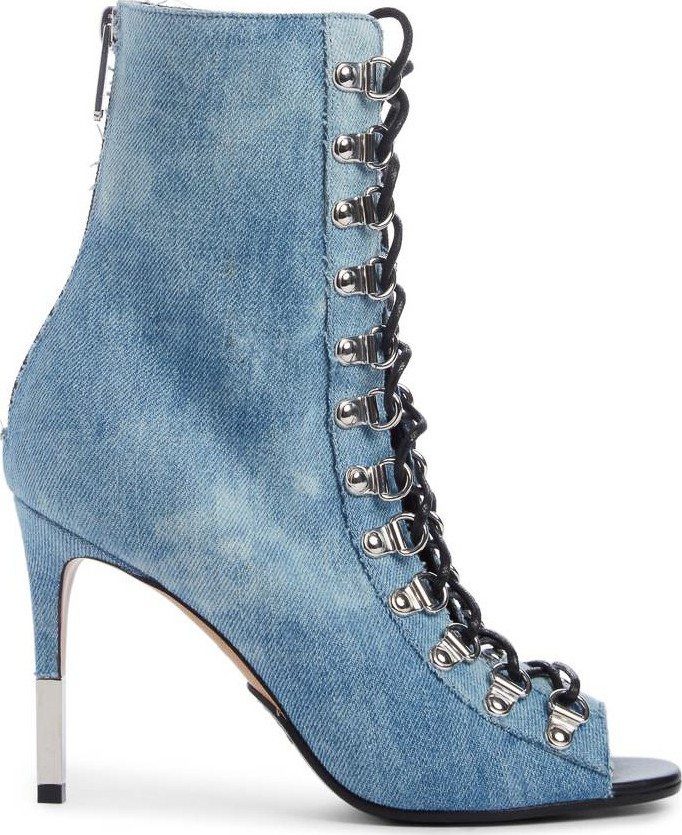 Balmain open toe lace-up denim heel