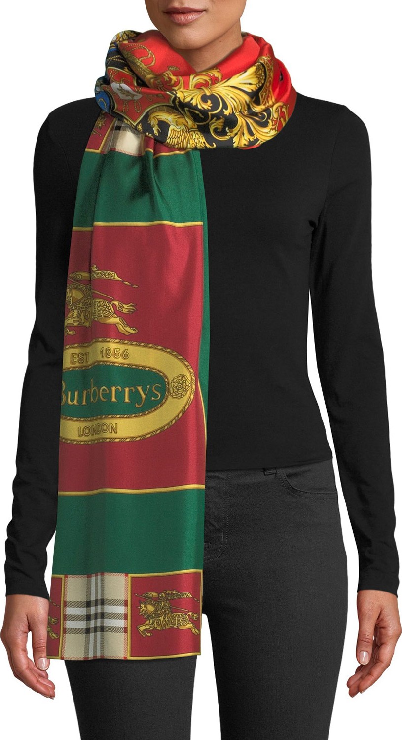 Burberry London England Horse Crest Silk Scarf