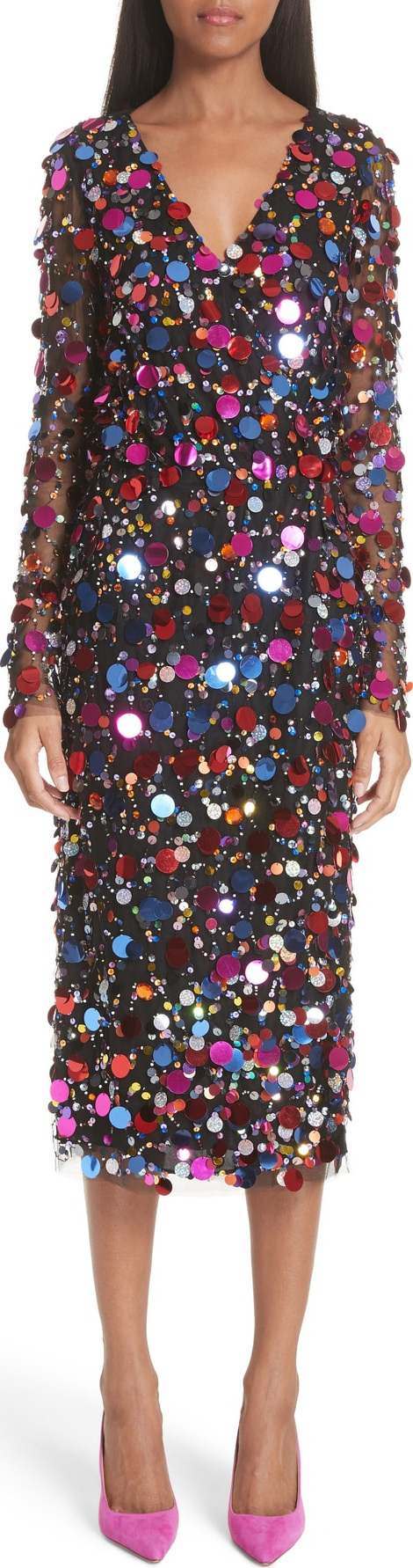 Carolina Herrera Long Sleeve Paillete Dress