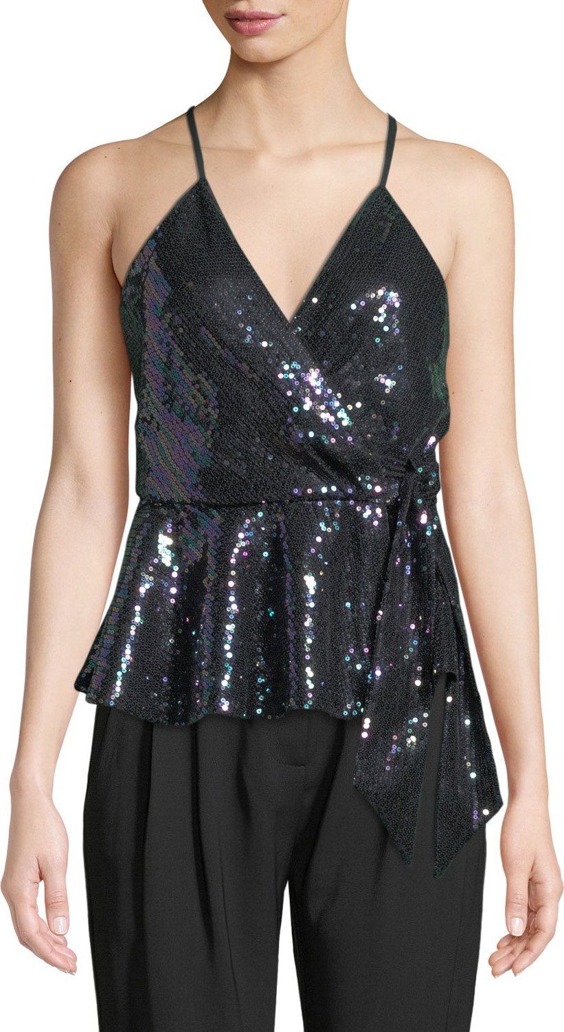 Parker Liliana Sequined Wrap-Front Sleeveless Top