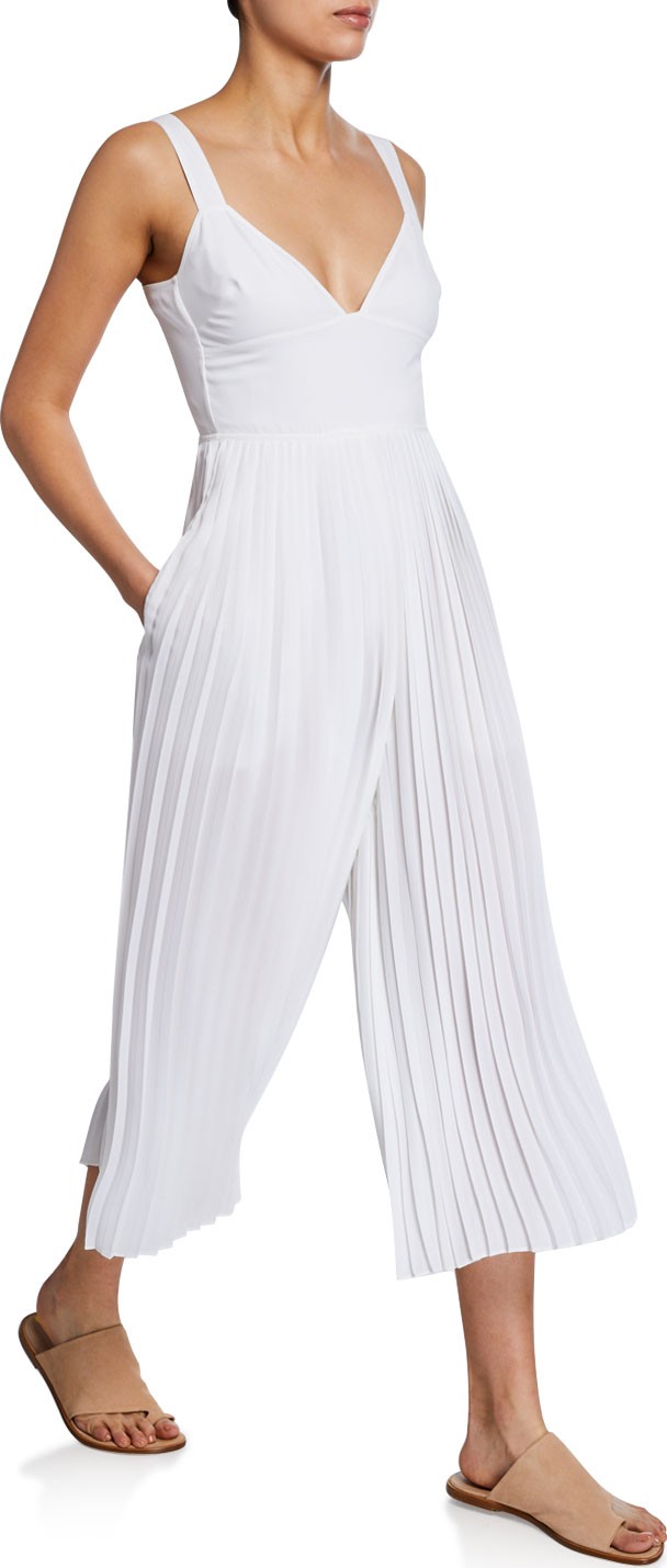 Vince V-Neck Sleeveless Pleated Crop Jumpsuit