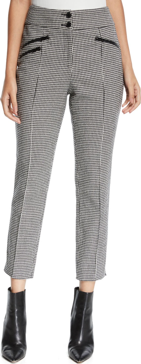 Veronica Beard Felton High-Rise Cropped Houndstooth Trousers