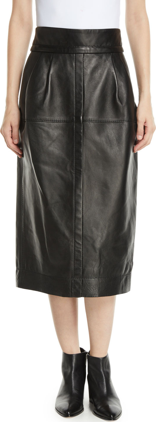 MARC JACOBS High-Waist A-Line Midi Lamb Leather Skirt