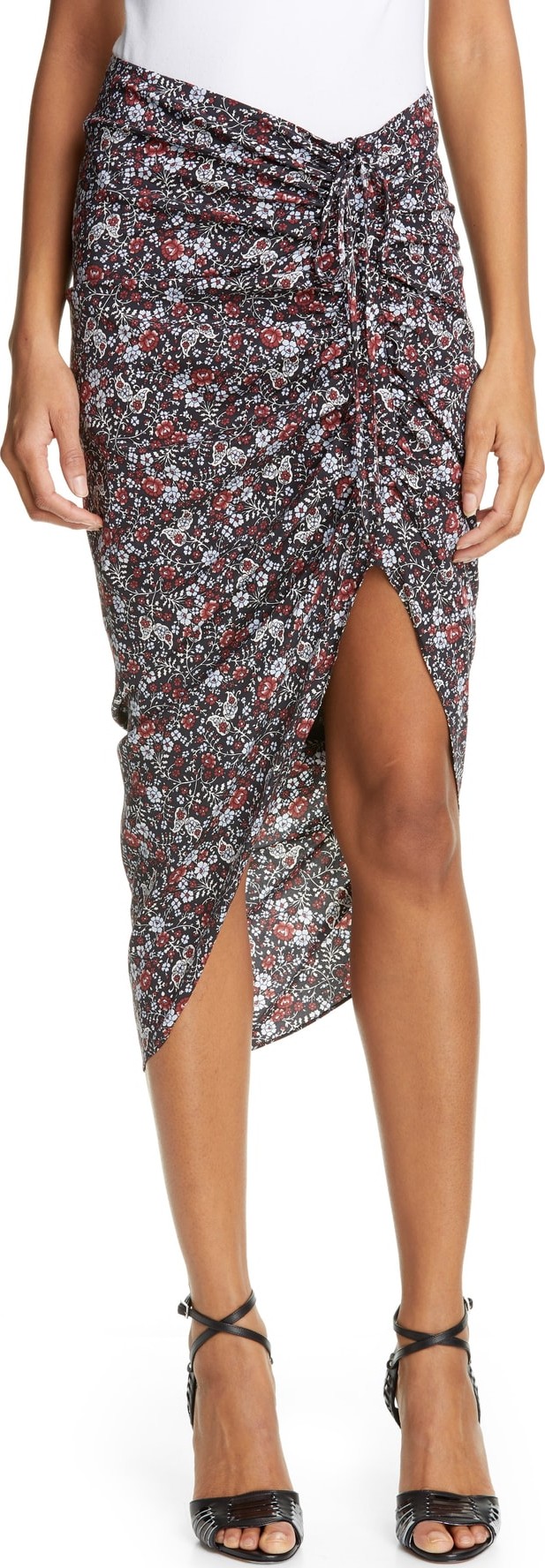 Veronica Beard Ari Tie Ruched Stretch Silk Skirt