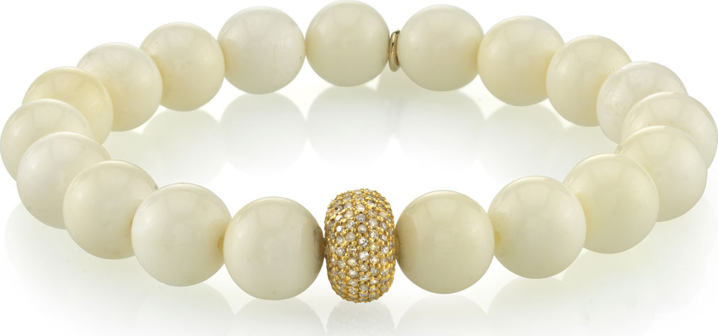 Sheryl Lowe Beaded White Bone Bracelet w/ Diamond Station