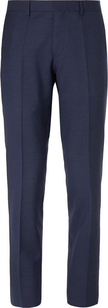 HUGO BOSS Navy Slim-Fit Alcantara-Trimmed Birdseye Virgin Wool Trousers