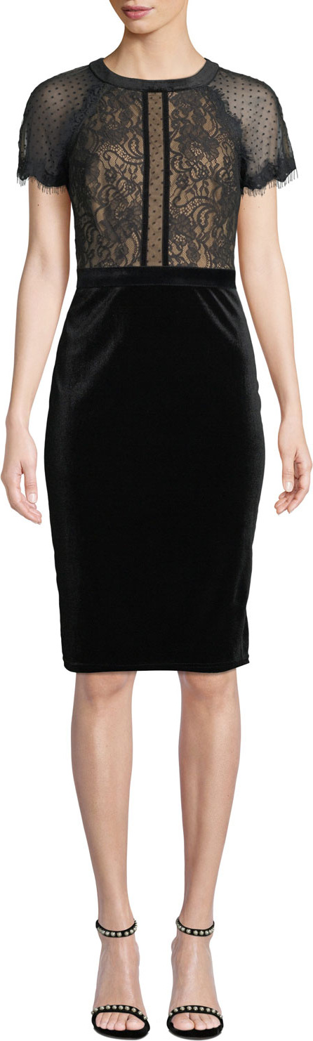 Tadashi Shoji Lace & Velvet Short-Sleeve Dress
