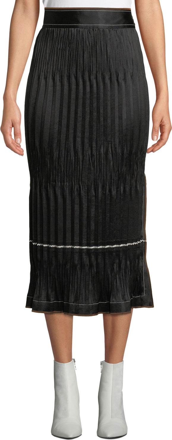 Helmut Lang Crinkle Pleated Side-Slit Midi Skirt
