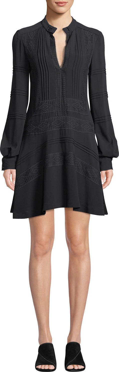 Derek Lam 10 Crosby Long-Sleeve Cotton Shift Dress with Lace Details