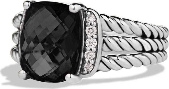 David Yurman Petite Wheaton Ring with Black Onyx and Diamonds