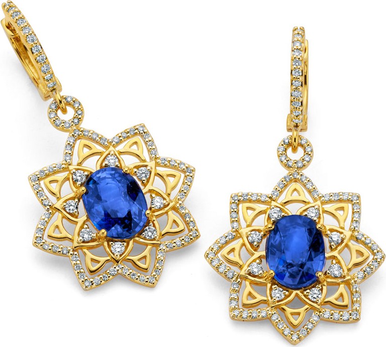 Buddha Mama 20k Gold Mandala Sapphire & Diamond Drop Earrings