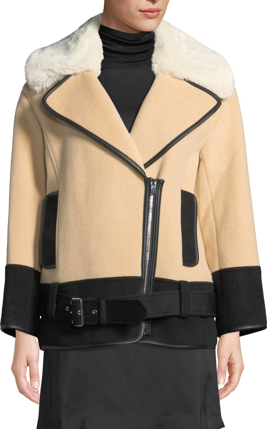 Club Monaco Rismah Zip-Front Wool Coat with Faux-Fur Collar