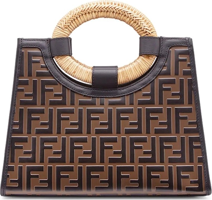 Fendi leather and straw Runaway shopper bag