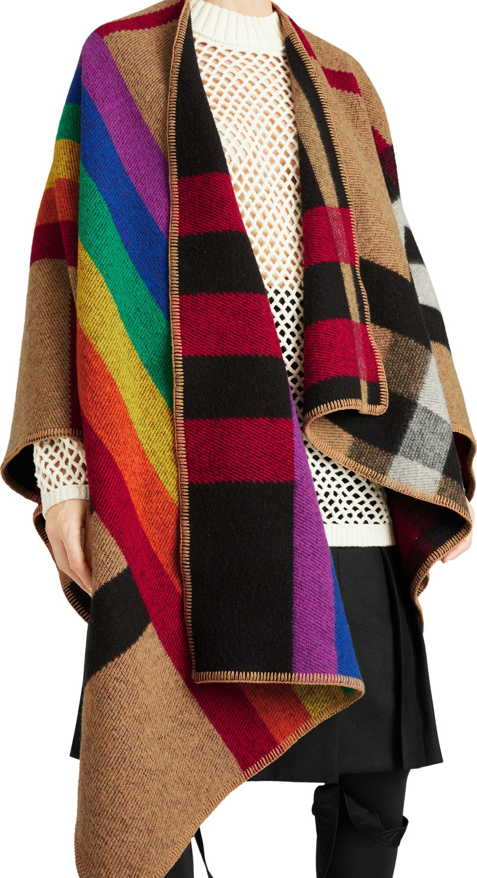 Burberry London England Rainbow Stripe Vintage Check Wool & Cashmere Cape