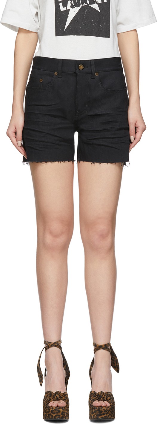 Saint Laurent Black Denim Frayed Shorts