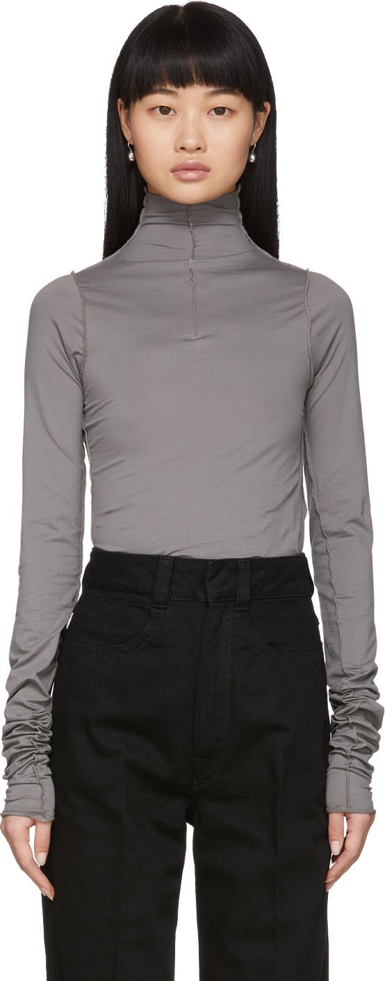 Lemaire Grey Twisted 2nd Skin Long Sleeve T-Shirt Lemaire Grey Twisted 2nd Skin Long Sleeve T-Shirt