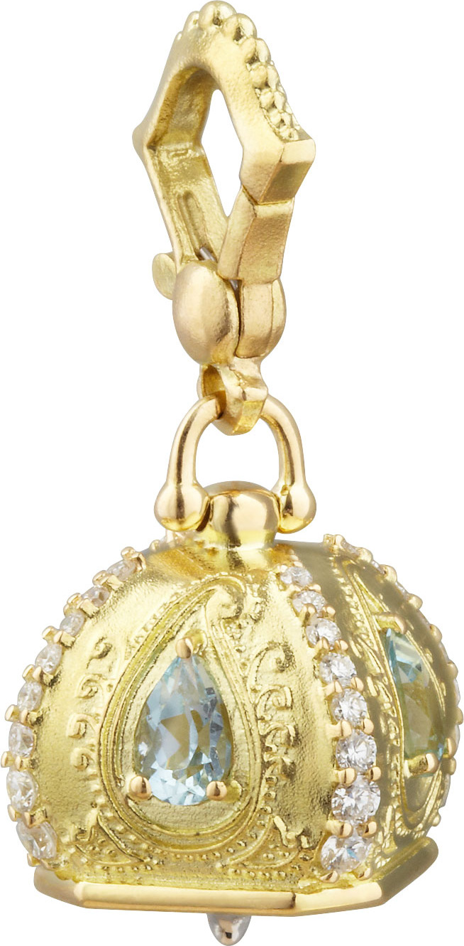 Paul Morelli 18k Diamond/Aquamarine Meditation Bell Pendant, 14mm