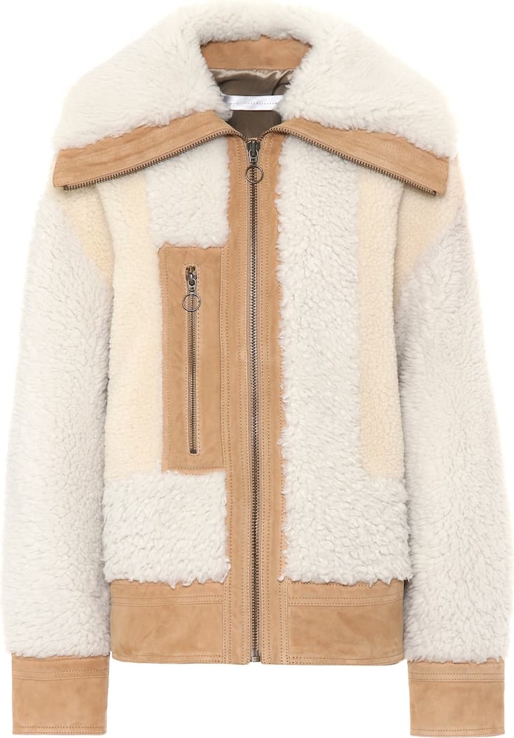 VICTORIA, VICTORIA BECKHAM Suede-trimmed shearling jacket