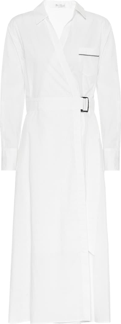 Brunello Cucinelli Cotton-poplin midi wrap dress