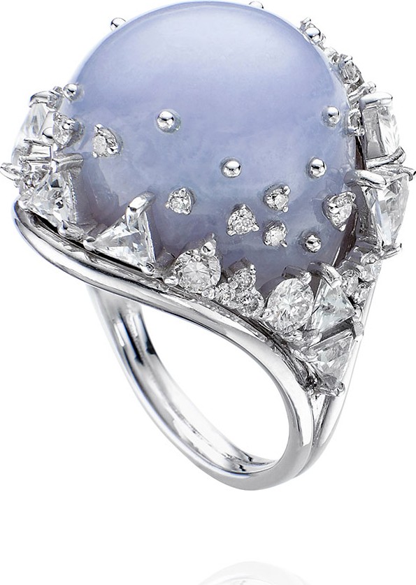 Fernando Jorge 18k White Gold Fusion Chalcedony Ring w/ Diamonds  Size 7