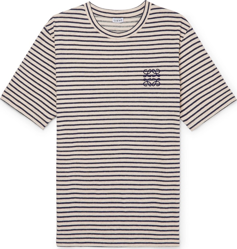 LOEWE Logo-Embroidered Striped Cotton and Linen-Blend Jersey T-Shirt