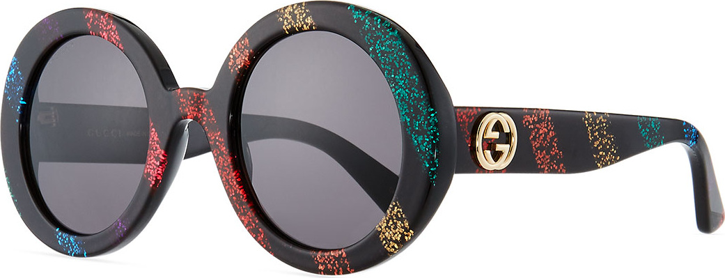 Gucci Glitter Striped Round Acetate Sunglasses