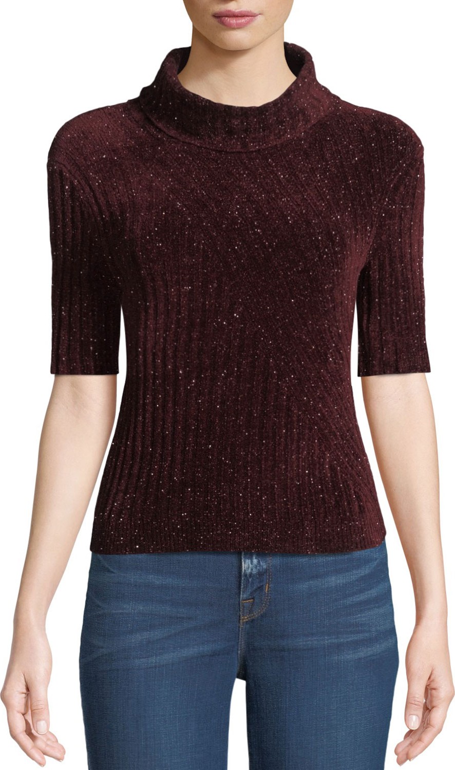 Elie Tahari Fitz Short-Sleeve Turtleneck Sweater