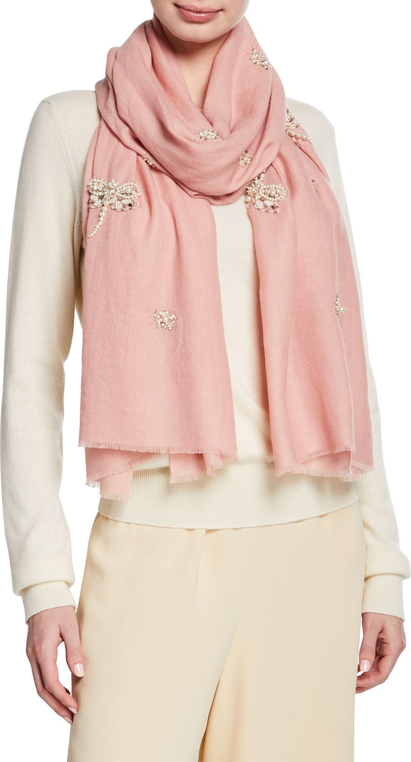 K Janavi Pearly Dragonfly Cluster Cashmere Scarf