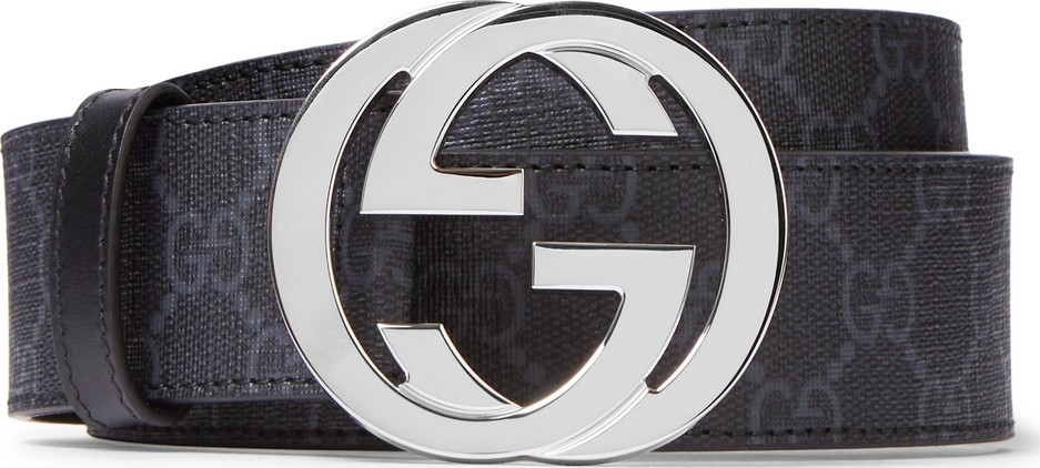Gucci 4cm Black Monogrammed Coated-Canvas Belt